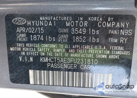 2015 Hyundai Accent Gs z USA, uszkodzony, nr VIN KMHCT5AE3FU231810